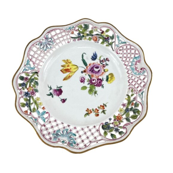Herend Hungary 10" Reticulated Plate Hand Painted Floral #1856 Vintage Porcelain - Picture 2 of 13